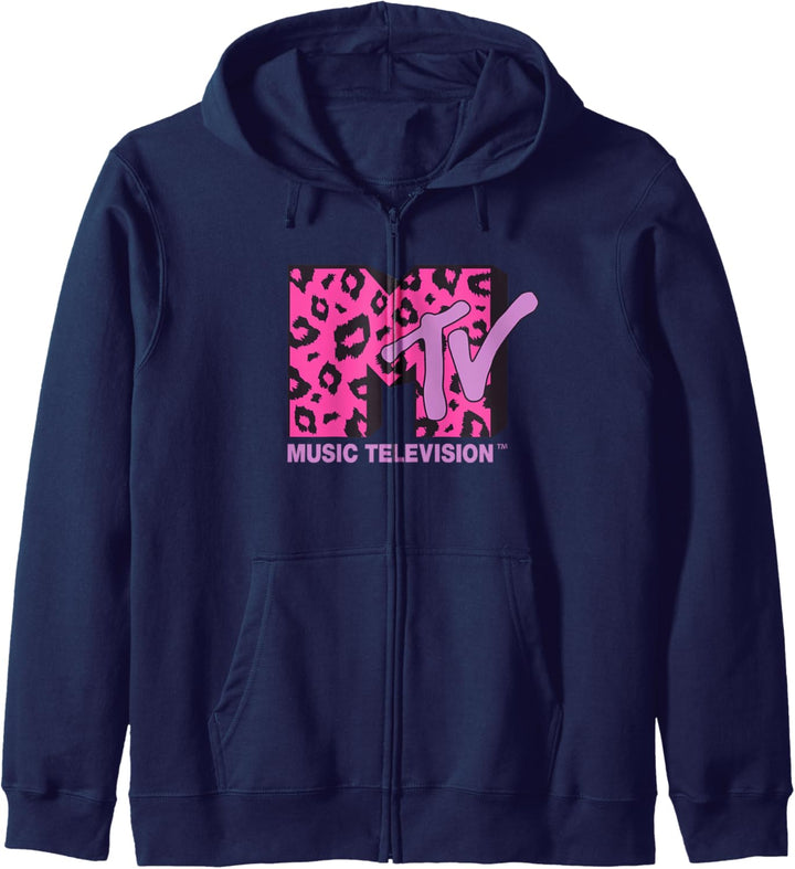 MTV Logo Pink Leopard Print Kapuzenjacke