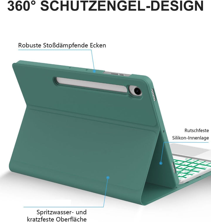 JADEMALL Hülle mit Touchpad & RGB-Tastatur für Samsung Galaxy Tab S10 Lite/S10 FE/S9 FE 10,9" & S9 1
