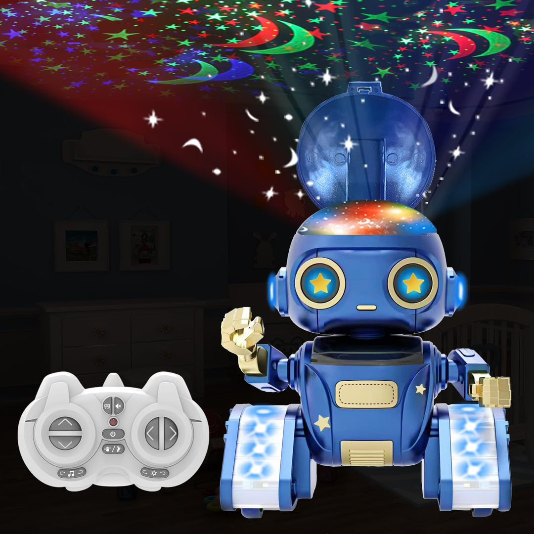 Roboter Kinder Spielzeug, Wiederaufladbar Roboter mit Sternenhimmel Projektor Nachtlicht Kinder, Mus