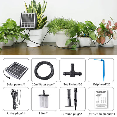 Solar Bewässerungssystem Garten Mit 12Timer-Modi Und Schutz Vor Wassermangel 20M Schlauch Und 20 Stü