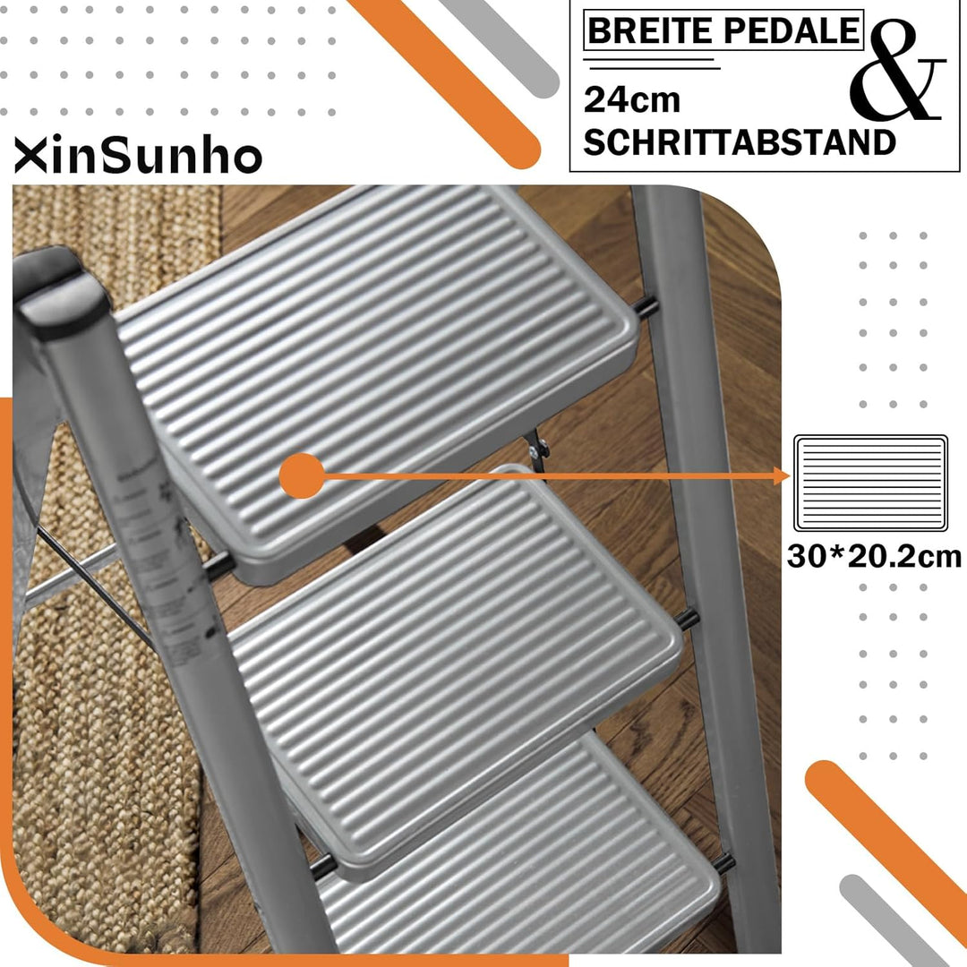 XinSunho Leiter 4 Stufen, Klappbar Trittleiter, Haushaltsleiter, rutschfeste Stehleiter, Tragbare Kl