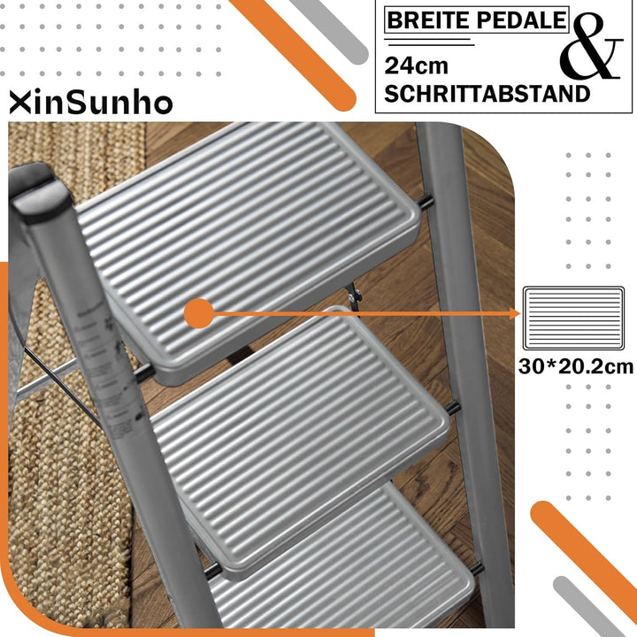 XinSunho Leiter 4 Stufen, Klappbar Trittleiter, Haushaltsleiter, rutschfeste Stehleiter, Tragbare Kl