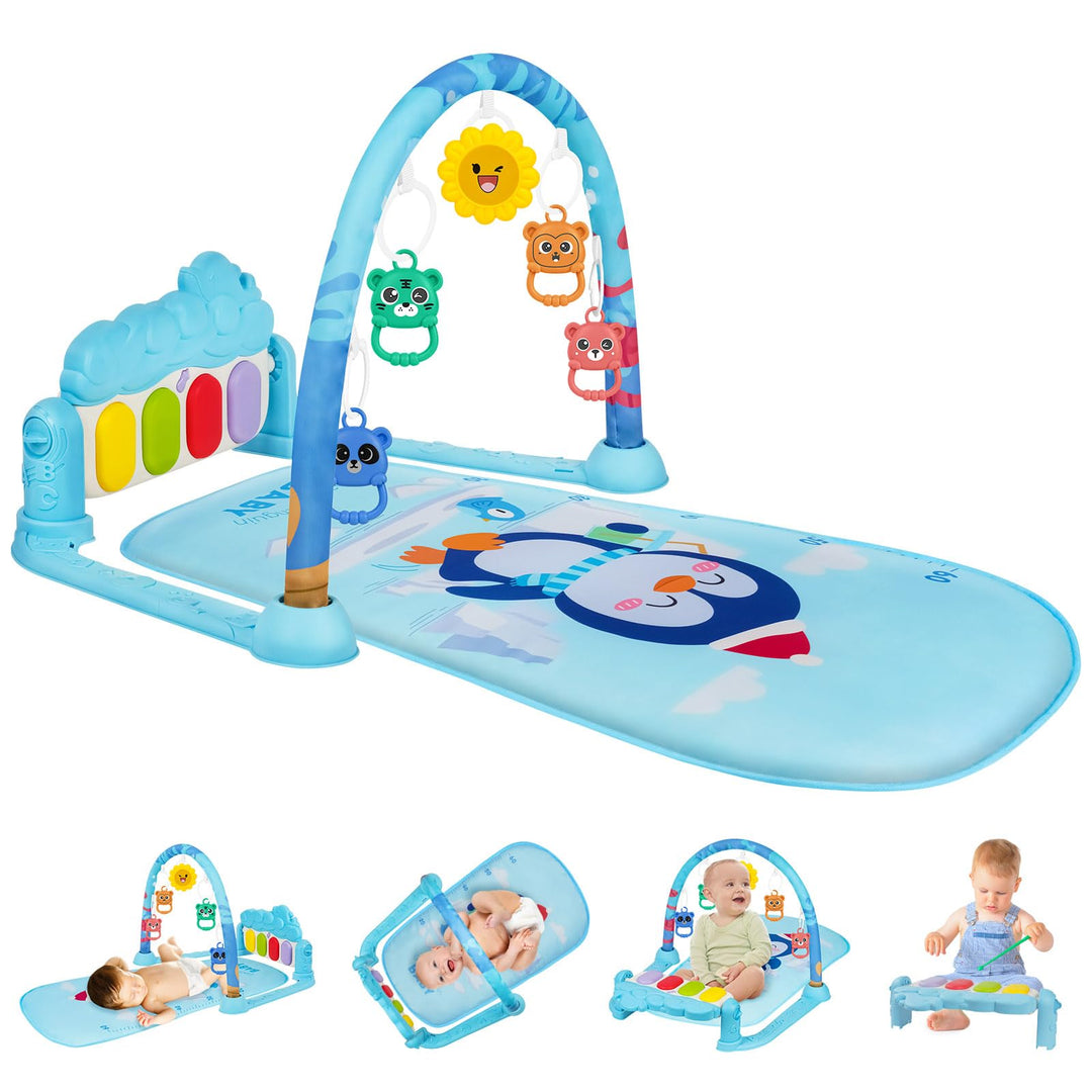 AOMIG Piano-Gym Spieldecke, Krabbeldecke mit Musik und Lichtern, Spielmatte mit Spielbogen abnehmbar
