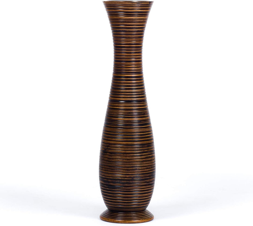 Leewadee Grosse Bodenvase für Dekozweige hohe Standvase Design Holzvase, Holz, 70 cm, Braun 70 cm Br