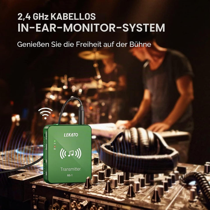 LEKATO Kabelloses In-Ear-Monitorsystem, 2,4 GHz, kabelloses IEM-System mit Sender, Gürtelpack-Empfän