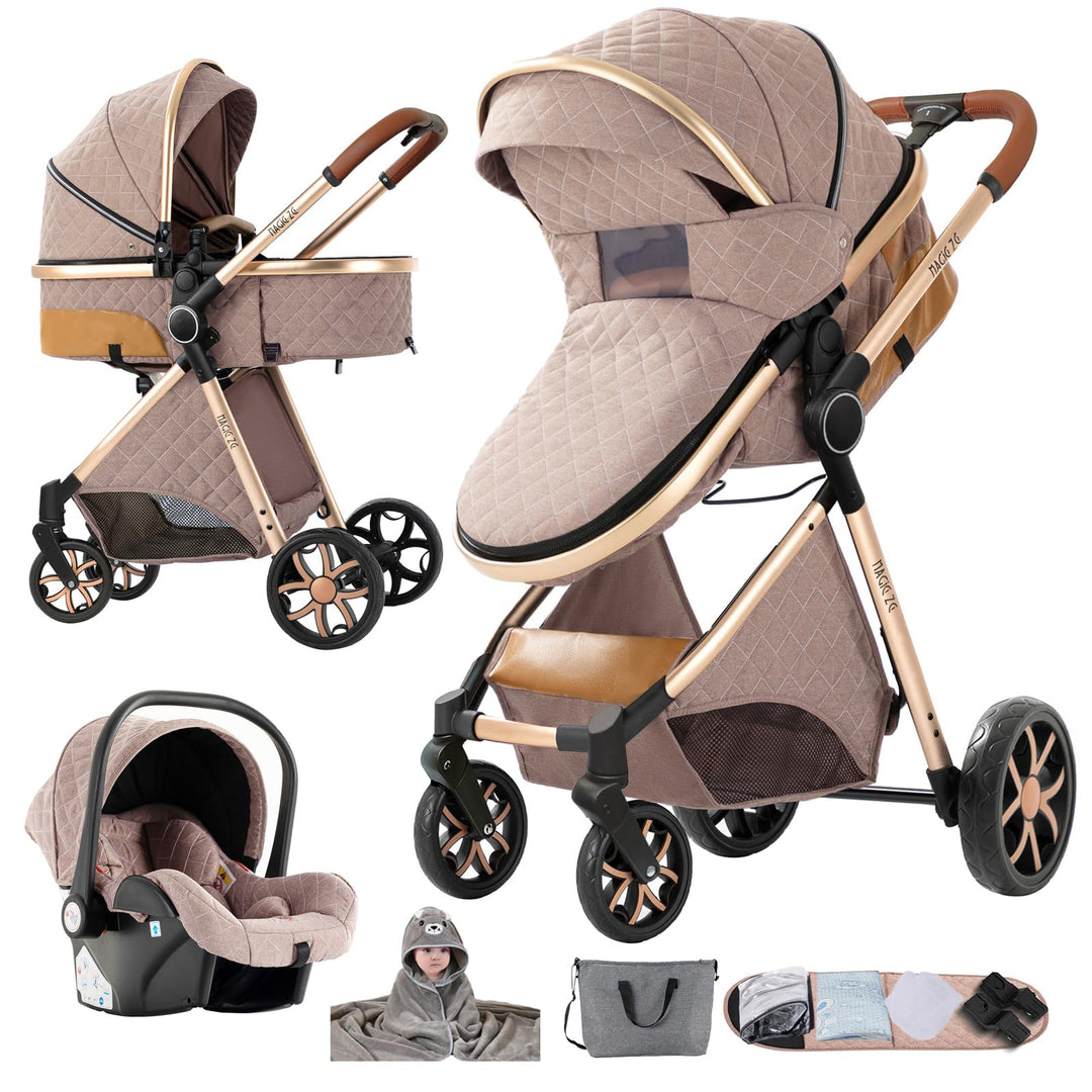 Nine point nine Kinderwagen 3 in 1, Kinderwagen Set mit Umkehrbarem Doppelschiebemodus, Kombikinderw