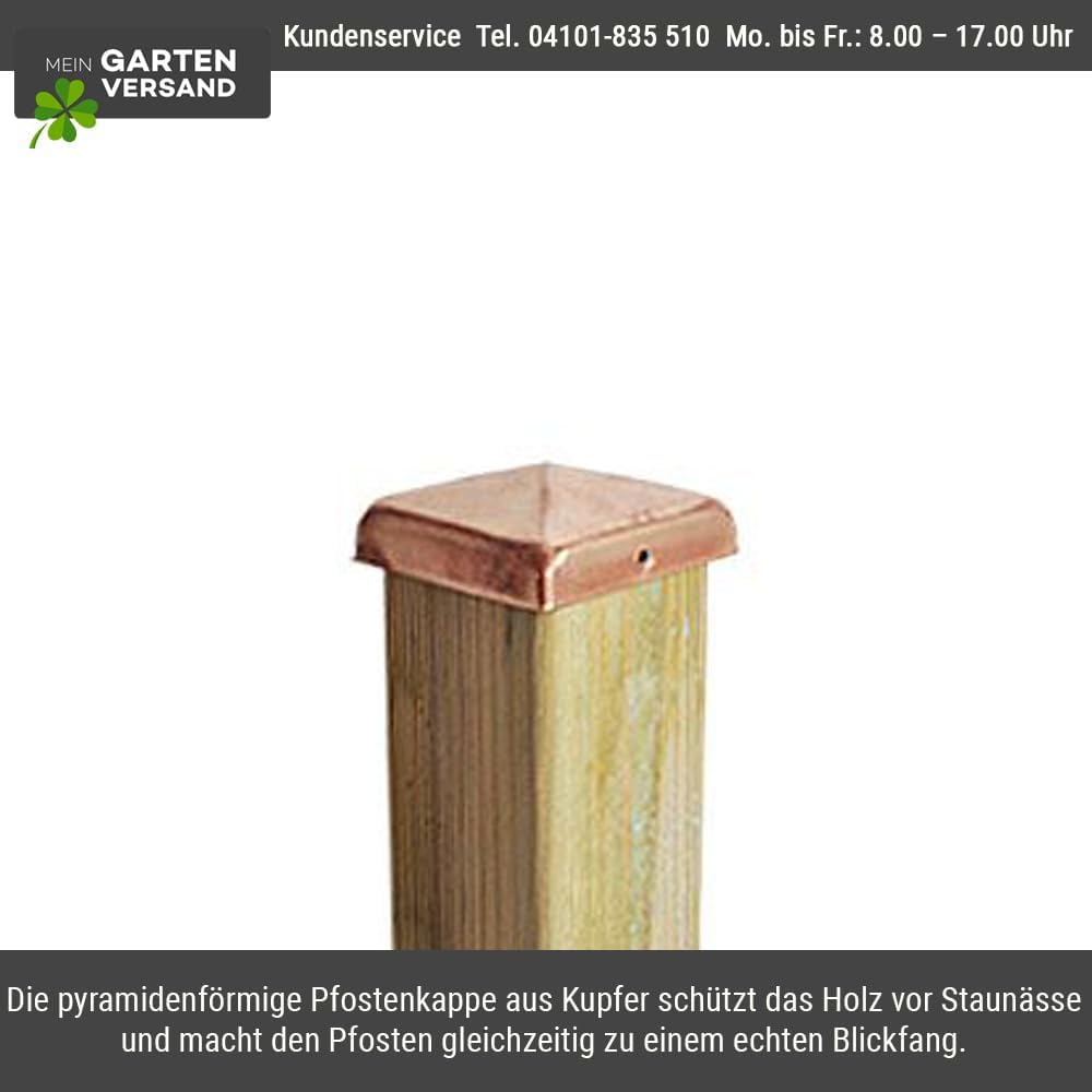 10er Set Pfostenkappe Kupfer | Form: Pyramide | im Mass 9x9 (9,1x9,1) cm eckig | aus Kupfer, poliert
