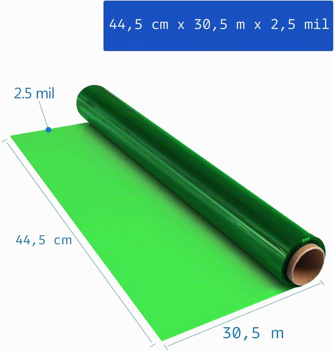 Geschenkfolie Transparent Grün 45cm x 30m, 3 Mil Dicke Durchsichtiges Geschenkpapier, Zellophanfolie