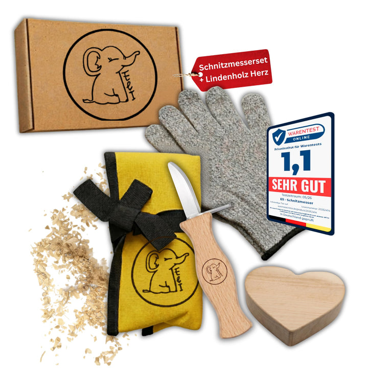 Eli® Schnitzmesser Kinder Set ab 6 Jahre inkl. Schnitzholz und schnittfeste Handschuhe - hochwertige