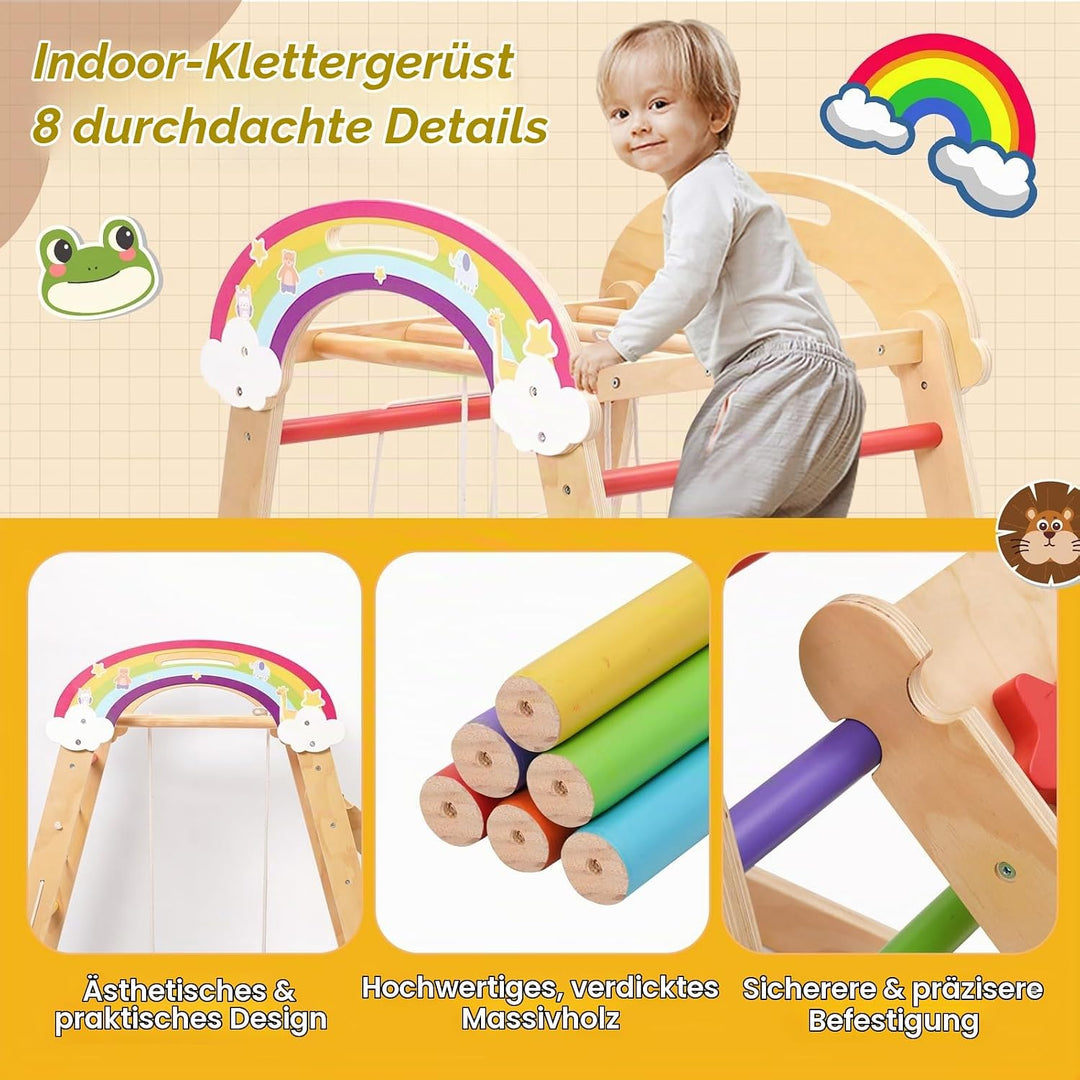 Montessori Klettergerüst, 5 in 1 Indoor Spielplatz für Kinder, mit Schaukel, Bogen, Rutsche und Klet