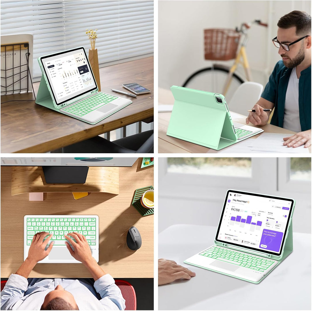 Hülle mit Tastatur für iPad Pro 12.9 (6/5/4/3 Gen), 7 Farben Beleuchtung, Multi Touch Trackpad, Deut