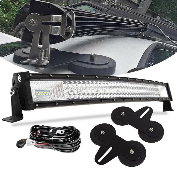PICAA Gebogen 32 Zoll 405W LED Arbeitsscheinwerfer mit Magnetische Halterung Kabelbaum Kit, Tri-Reih