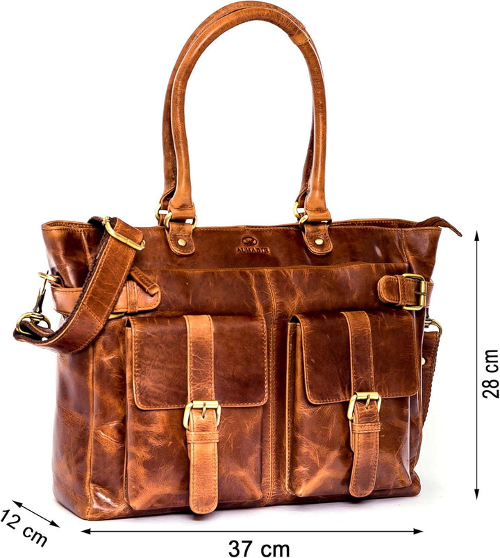 ALMADIH Premium Leder Damentasche Schultertasche Eva - Ledertasche Handtasche Umhängetasche Henkelta