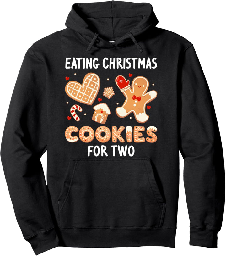 Eating Christmas Cookies Two Pregnancy Announcement Pregnant Pullover Hoodie