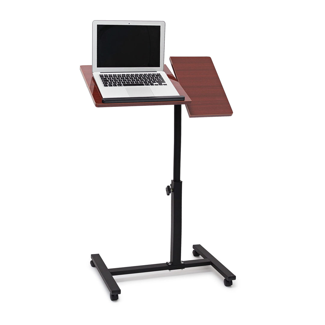 Relaxdays Laptoptisch höhenverstellbar, Laptopständer Holz, mit Rollen, drehbar, HxBxT: 95 x 60 x 40
