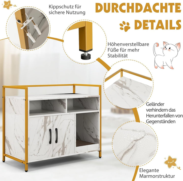 COSTWAY Katzenschrank Katzentoilette mit Doppeltüren &amp; Kratzunterlage, Katzenhaus mit offenem Regal