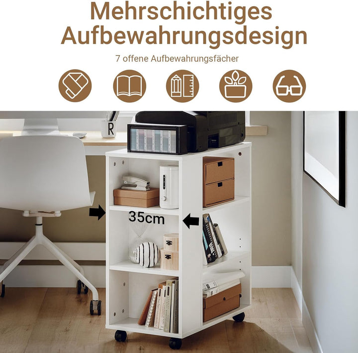 SoBuy® FBT68-W Druckertisch mit 7 Ablagen Rollcontainer Bürowagen Beistellwagen Aktenwagen weiss BHT