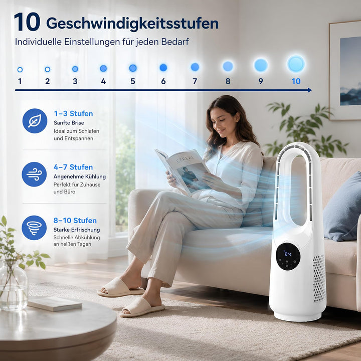 INGRIKT 20W Rotorloser Turmventilator 57cm, Infrarot-Fernbedienung, 10 Geschwindigkeiten, 3 Windmodi