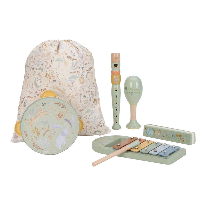 Little Dutch Kinder Musikinstrumente Set - Holz Instrumente Musik Set - mit Tamburin, Xylophon, Rass