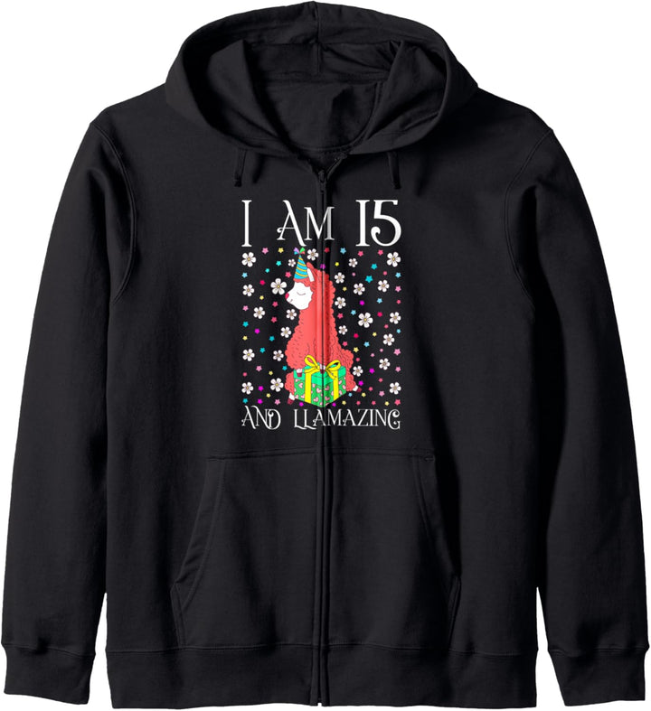 Kids I'm 15 Llamazing Gift Girl Llama Happy 15th Birthday Kapuzenjacke
