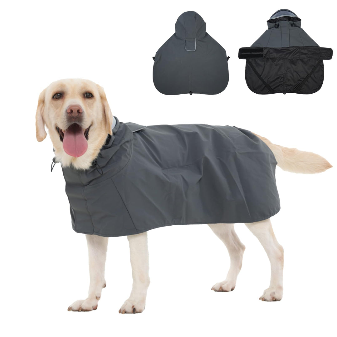 Regenmantel Hund L, Wasserdicht Hunderegenmantel mit Kapuze, Reflektierende Elemente, Verstellbar, H