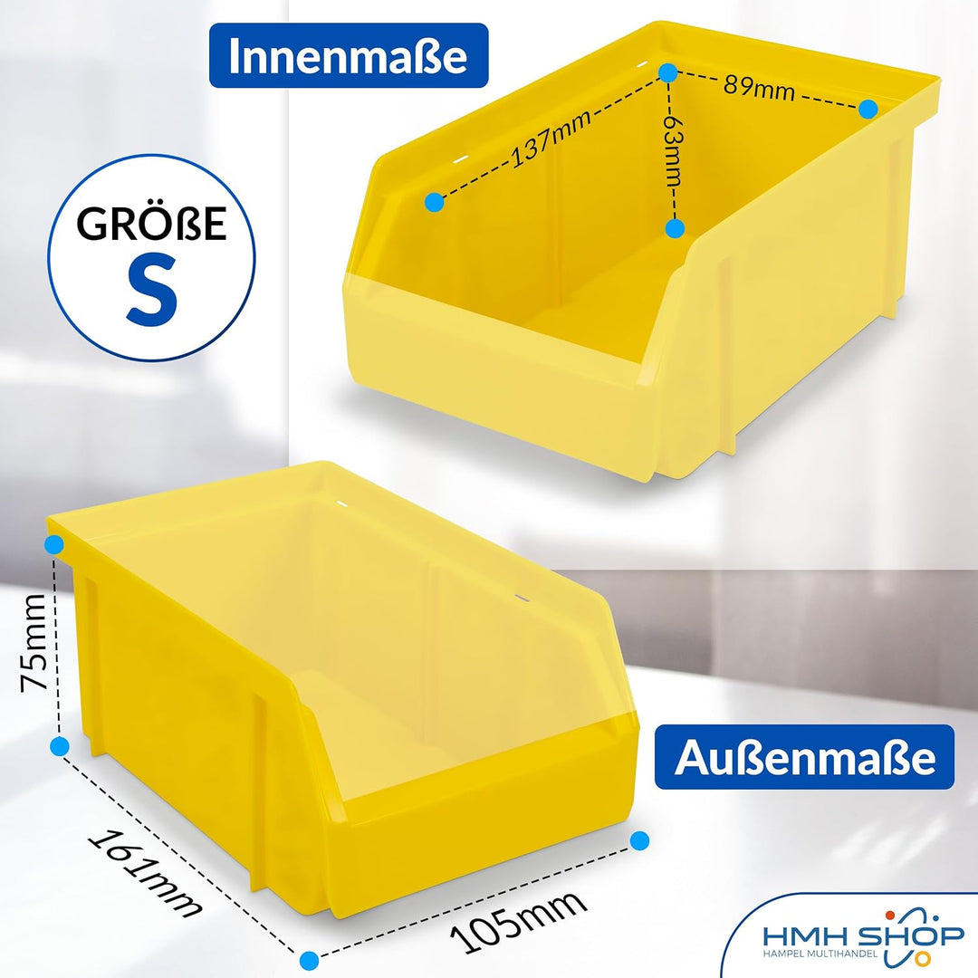 HMH Stapelboxen der Grösse S 161x105x75mm für dein Kleinteilelager Sichtlagerkästen in 5 Farben Zube