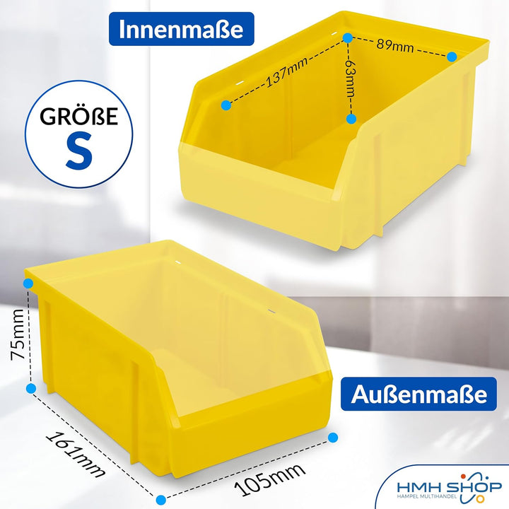 HMH Stapelboxen der Grösse S 161x105x75mm für dein Kleinteilelager Sichtlagerkästen in 5 Farben Zube