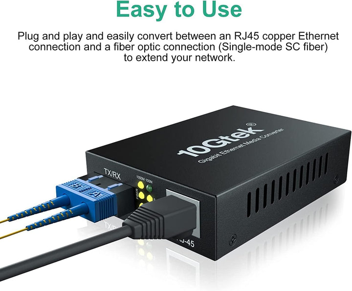 ipolex Gigabit Ethernet Medienkonverter, 1,25G Dual SC Port, SC Glasfaser auf Kupfer RJ45 Glasfaser