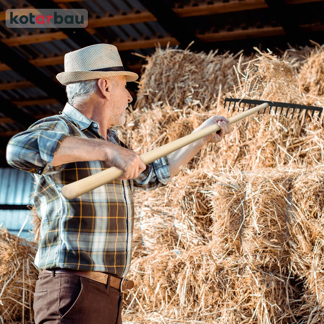 KOTARBAU® Heurechen - 61 cm - mit Holzstiel 1,52 m - Laubrechen Kunststoff - Rechen für Garten - Lau