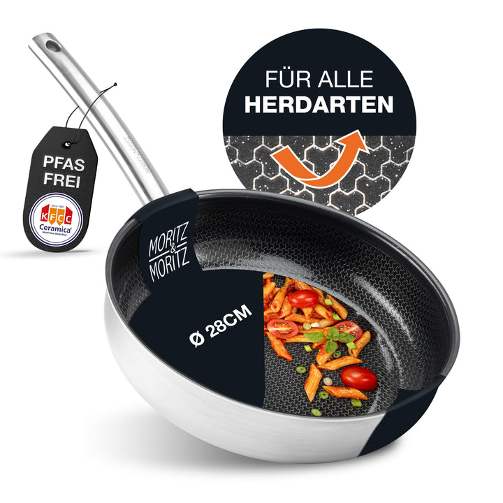 Moritz & Moritz Edelstahlpfanne Wabenstruktur 28cm mit Keramikbeschichtung der neuesten Generation -