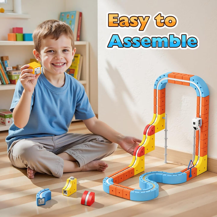 56 Pcs Clickrail Electric Train Set, Geschenk Junge Mädchen 3 4 5 6 7 8 Jahre DIY Cube Track Spielze