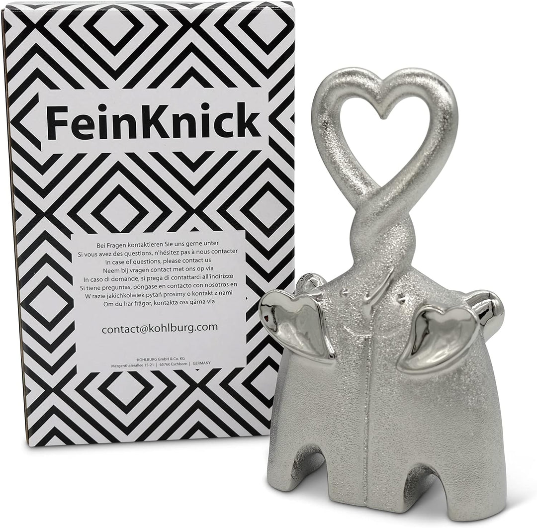 FeinKnick Dekofigur herzendes Elefanten-Pärchen - Keramik Deko Figur Elefant 23cm hoch - Moderne Dek