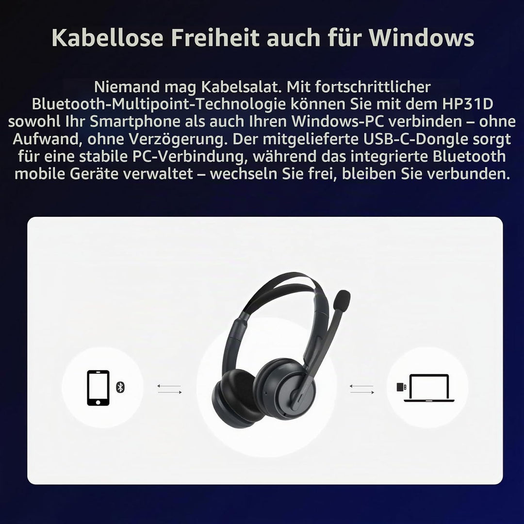 Nuroum HP31D(3rd Gen) Bluetooth Headset mit Mikrofon Wireless, AI Rauschunterdrückung für Anrufe/45H