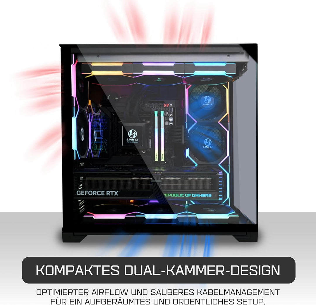 Lian Li O11 Vision Compact Gaming PC Gehäuse ATX Schwarz - Midi Tower PC Gehäuse mit Tempered Glass,