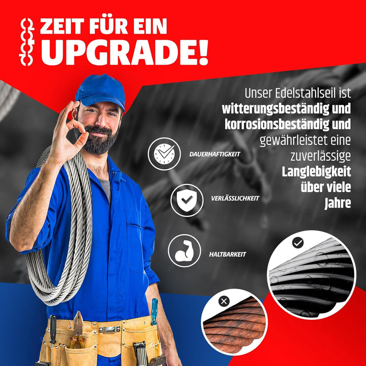 DQ-PP STAHLSEIL | 8mm | 5m | Edelstahl INOX | 7x7 mittelweich | Drahtseil für Rankhilfe Rostfrei Sei