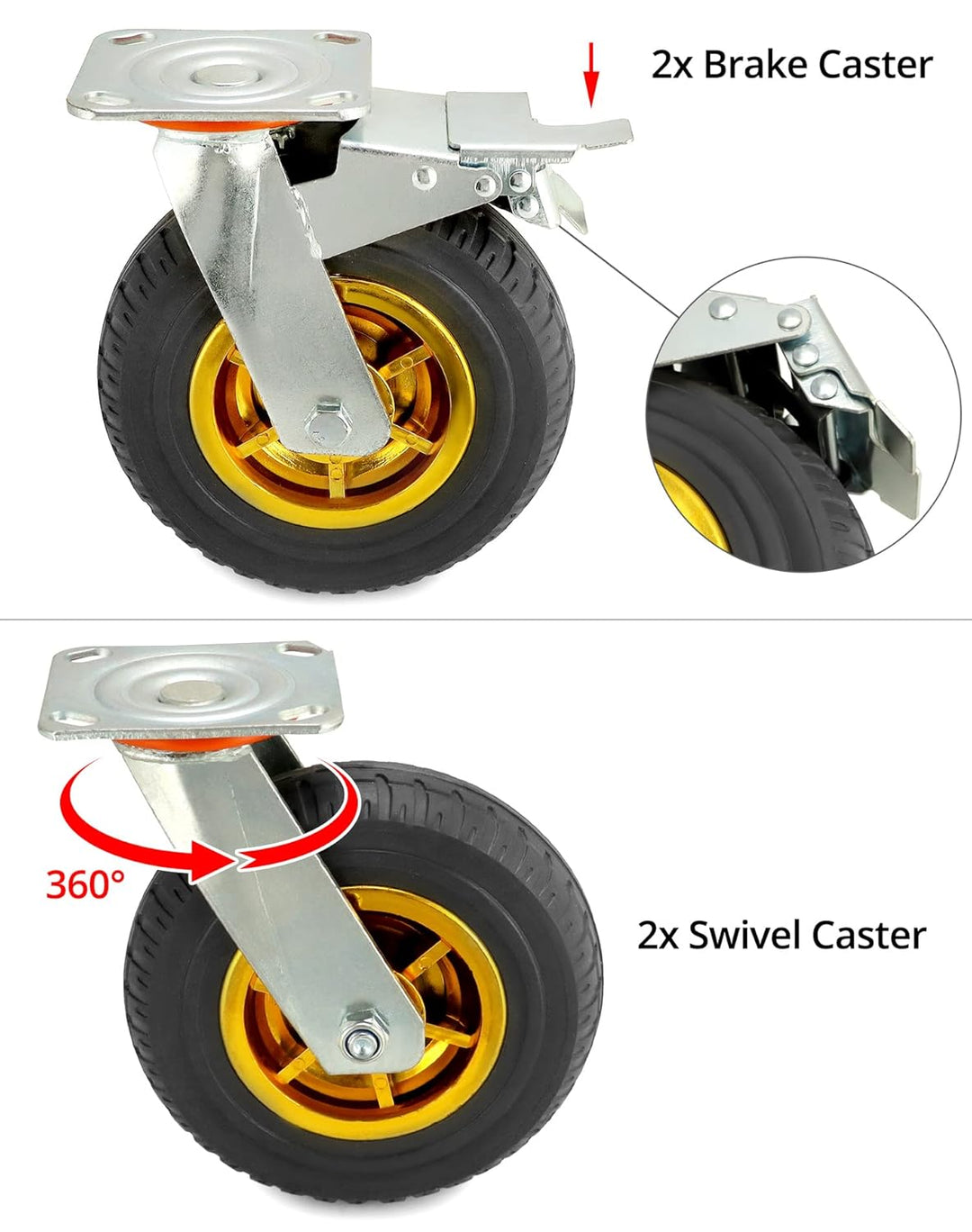 QWORK® 4 Stück 200mm schwerlastrollen - bis 280 kg pro rolle - stossdämpfung lenkrollen für möbeltra