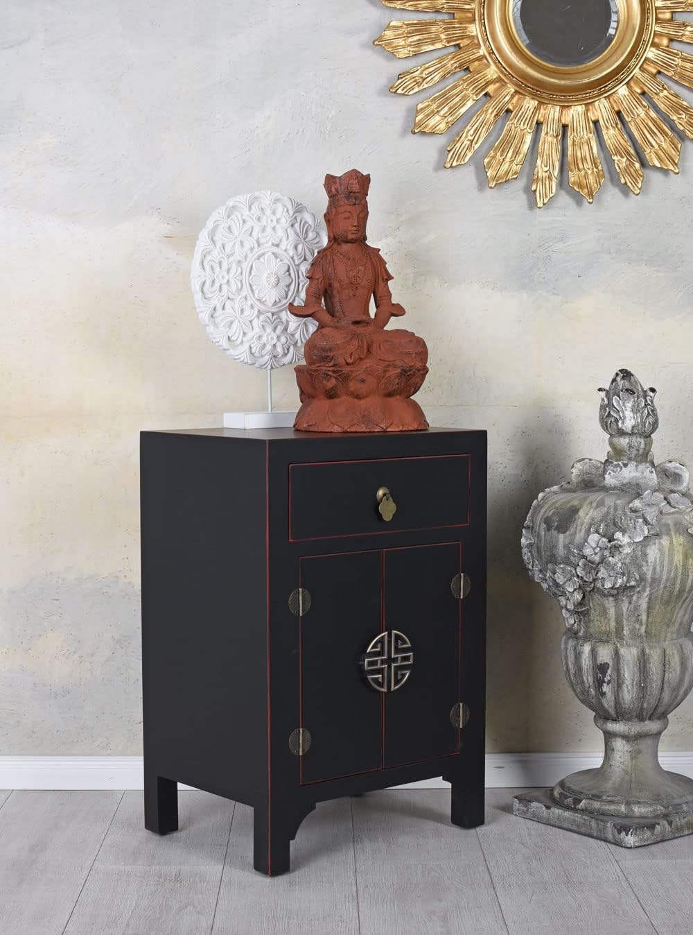 Nachtkonsole Chinesischer Hochzeitsschrank Holzschrank Schwarz Schrank mya039 Palazzo Exklusiv