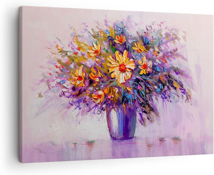 ARTTOR Bilder auf Leinwand Blumen Vase Leinwandbild mit Rahmen 70x50cm Wandbilder Dekoration Wohnzim