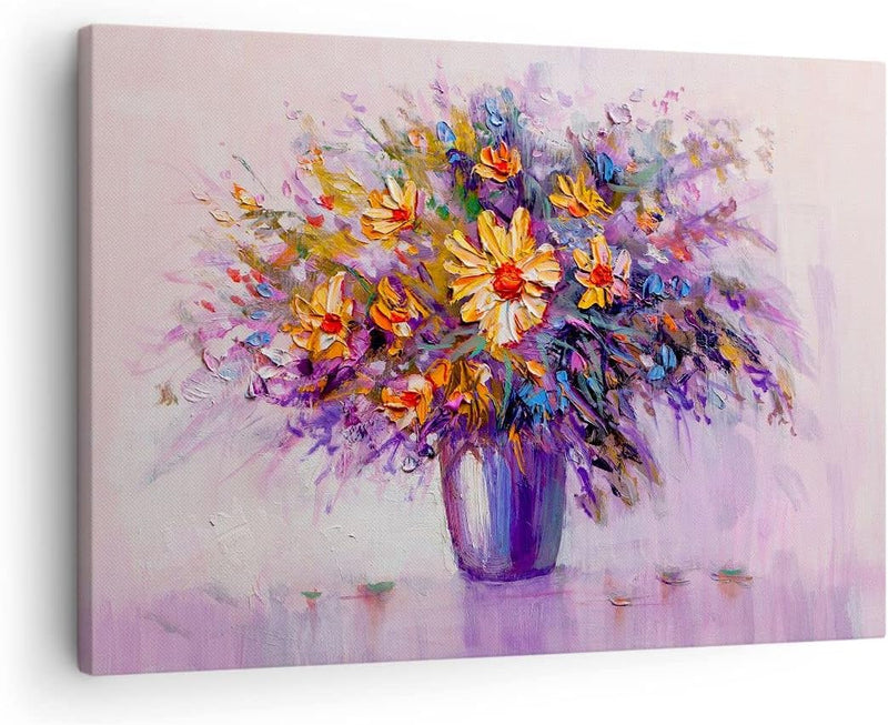 ARTTOR Bilder auf Leinwand Blumen Vase Leinwandbild mit Rahmen 70x50cm Wandbilder Dekoration Wohnzim