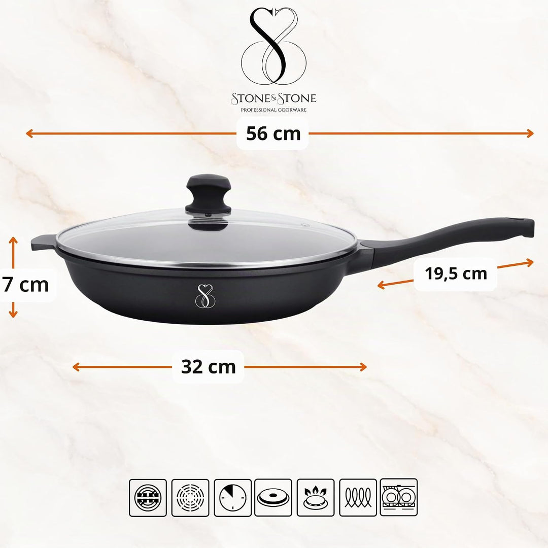 Stone&Stone Bratpfanne 32 cm Induktion deutsche Keramik-Antihaftbeschichtung GREBLON Q-LINE CK gross