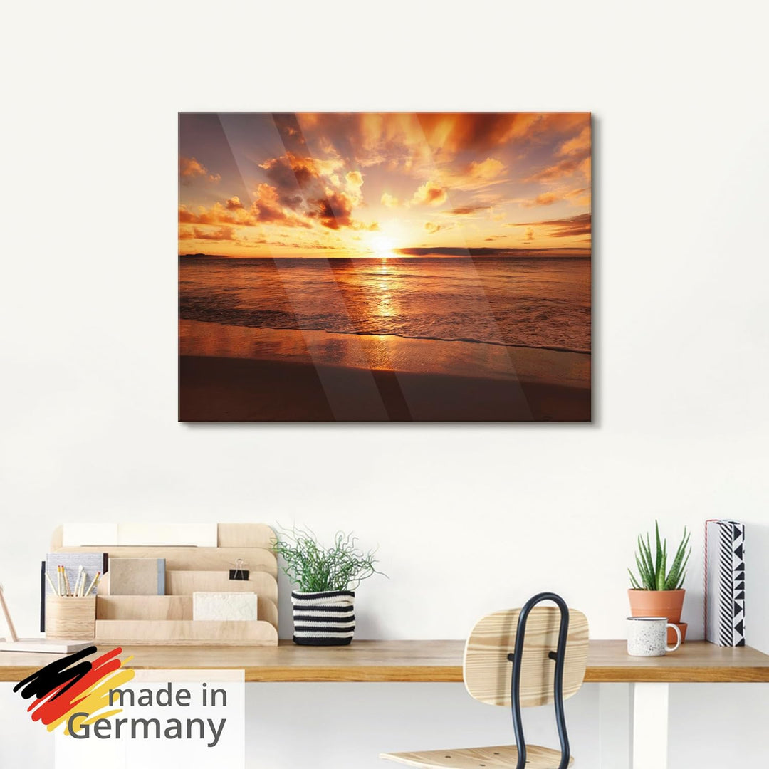 ARTland Glasbilder Wandbild Glas Bild einteilig 60x30 cm Querformat Strand Meer Küste Nordsee Sonnen