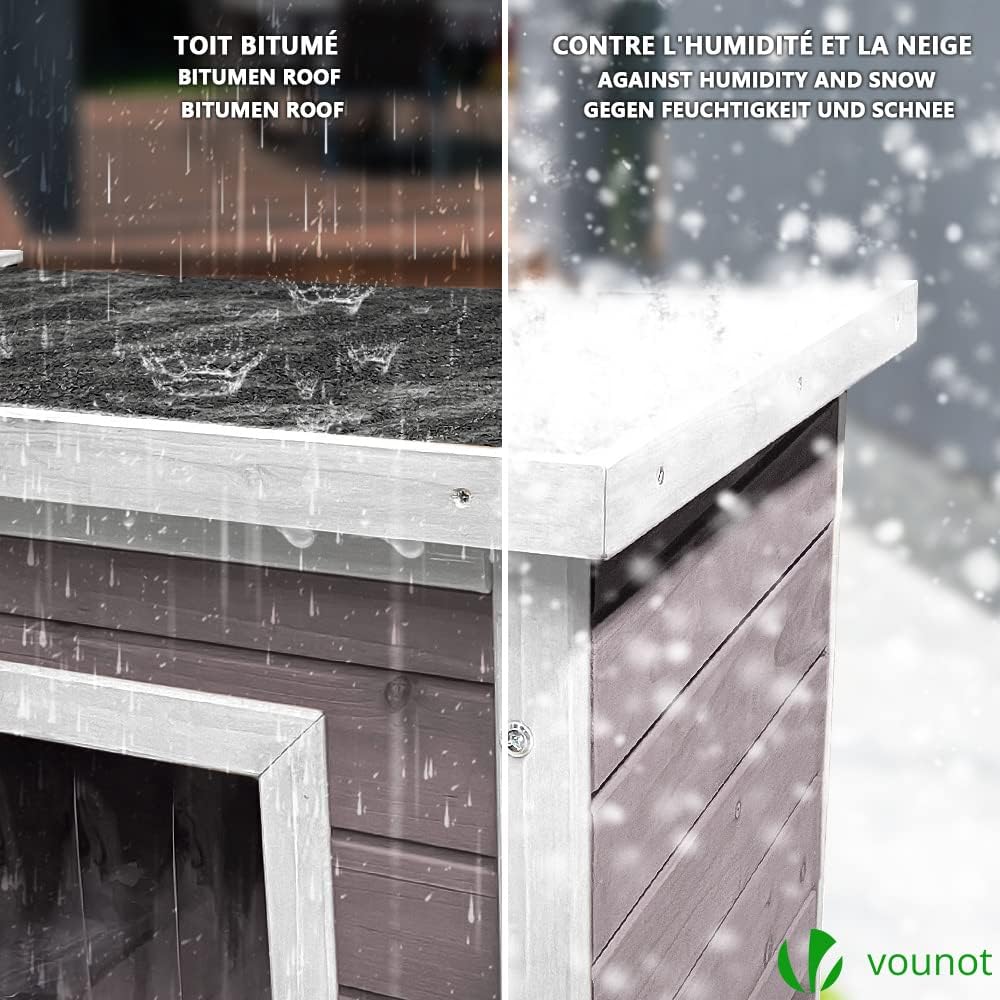 VOUNOT® Katzenhaus aus Holz, Katzen Haus mit Asphaltdach, Katzenhütte für Draussen Outdoor 57 x 45 x