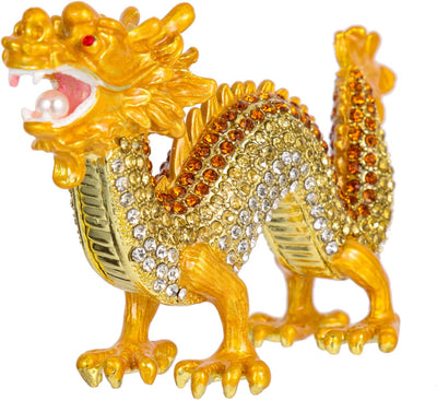 HOMSFOU Skulptur Goldenen Drachen Strass Figuren Strass Drachen Statue Tisch Drachen mit Drachen Sku