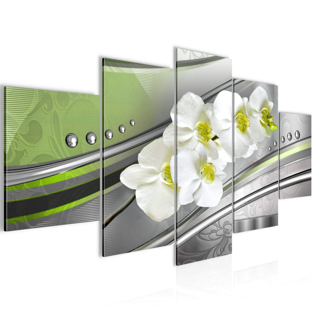 Runa Art Wandbilder Blumen Orchidee 5 Teilig Bild auf Vlies Leinwand Deko Wohnzimmer Abstrakt Grau G