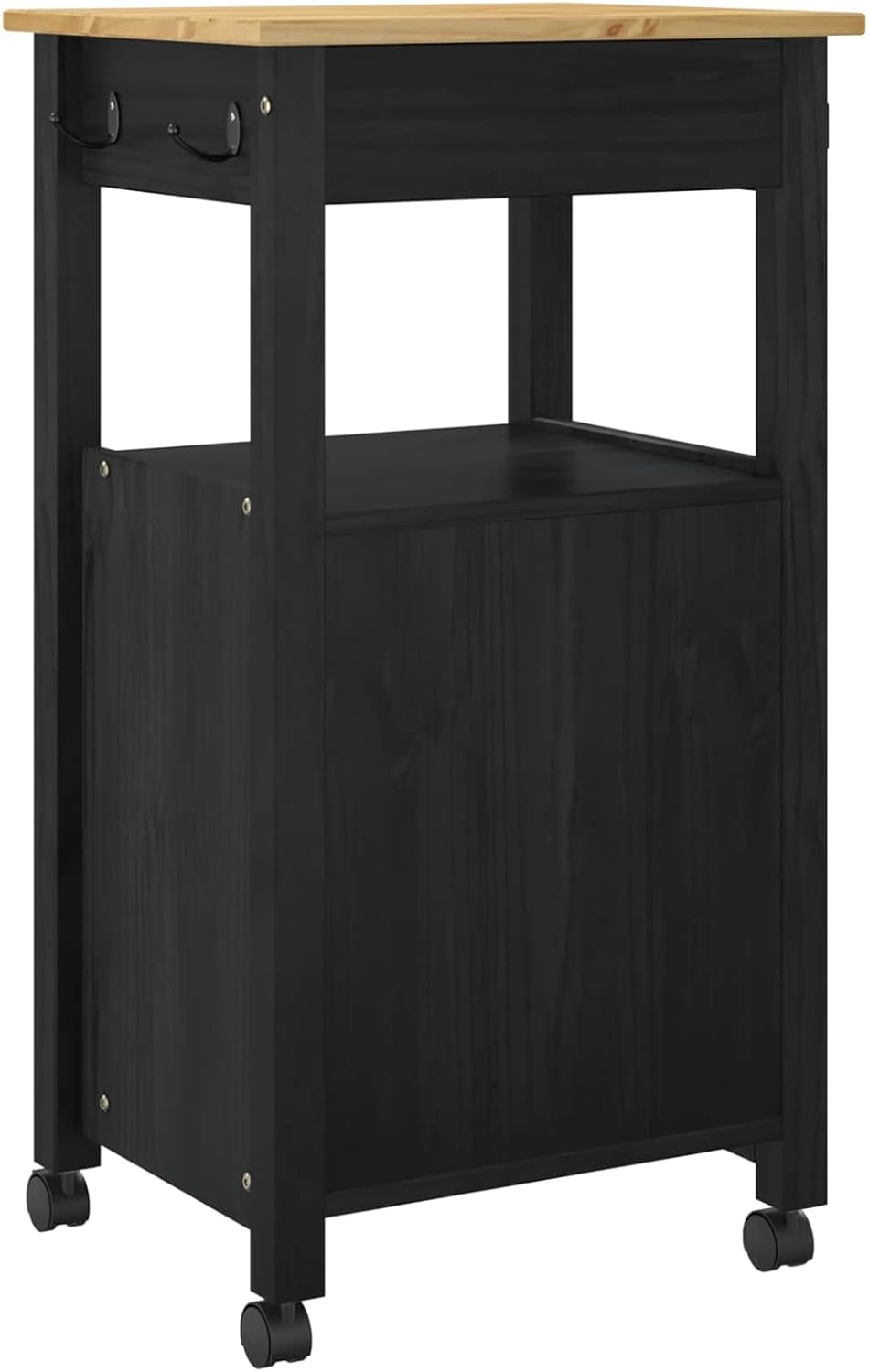 vidaXL Küchentrolley Schwarz 88,5 x 40 x 48 cm Massivholz Kiefer, Moderner Küchenwagen, rechteckiger