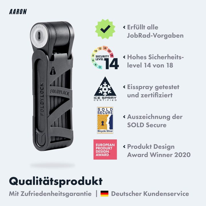 AARON Fahrradschloss - sicheres Faltschloss Stufe 14, patentiertes Hochsicherheitsschloss mit Halter