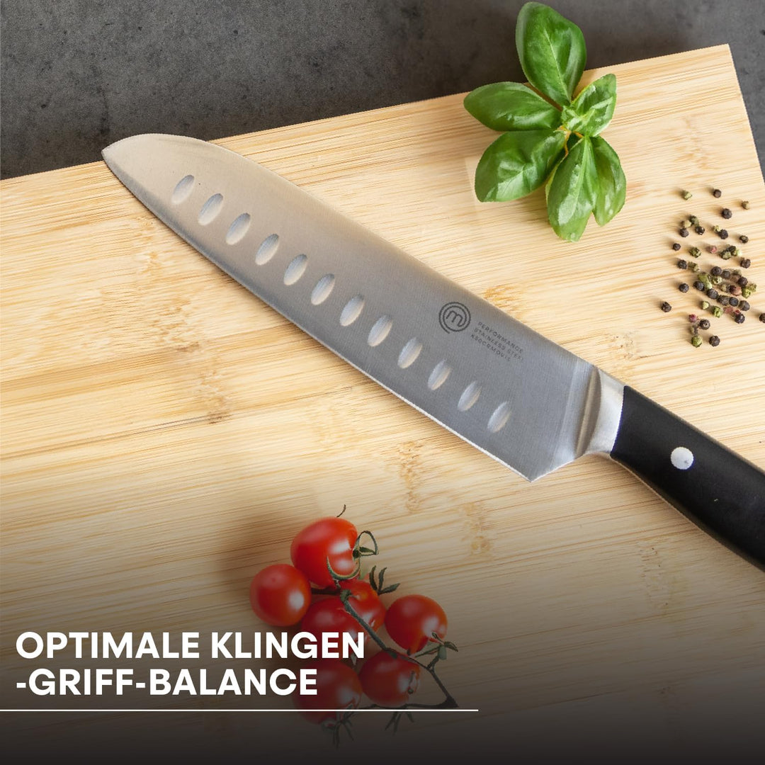 MasterChef Santoku Messer, Kochmesser Profi Messer aus Kohlenstoffreichem Edelstahl, Dreifach Vernie