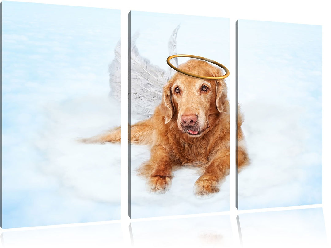 Pixxprint Hundeengel auf Wolke# als Leinwandbild | Grösse: 3 Teilig (120x80) | Wandbild| Kunstdruck