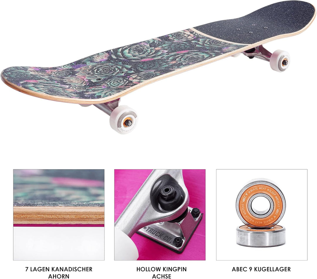 BTFL Komplettboard, Skateboard Deck 8.125" mit ABEC 9 Kugellager für Anfänger und Fortgeschrittene,