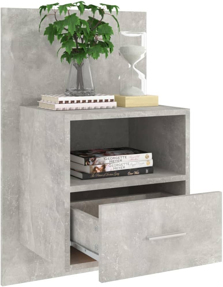 WIFESE Wand-Nachttisch Betongrau Holzwerkstoff 48,5x32,5x80 cm Nachtschrank Nachtkästchen Nightstand